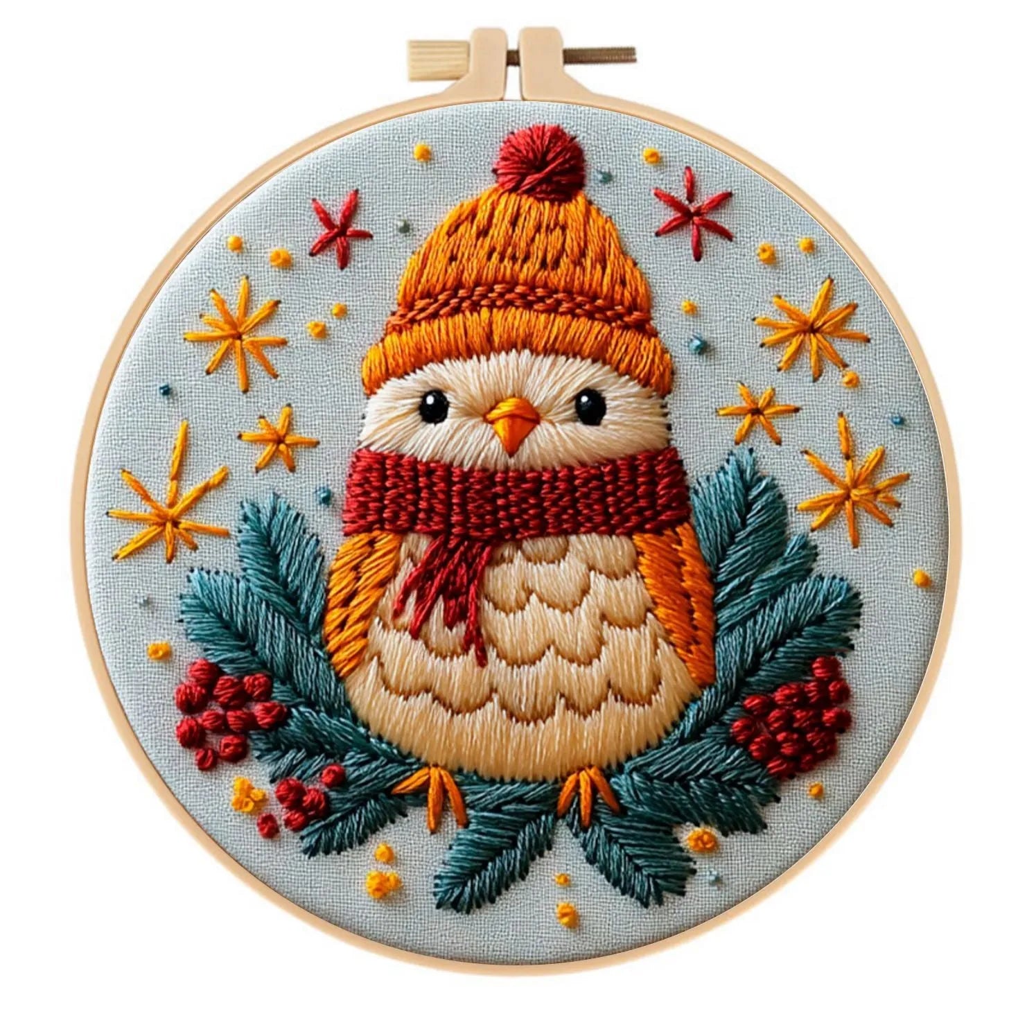 Christmas landscape embroidery DIY kit with 28x28cm cotton linen fabric and 20cm bamboo frame