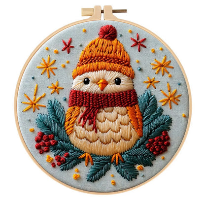 Christmas landscape embroidery DIY kit with 28x28cm cotton linen fabric and 20cm bamboo frame
