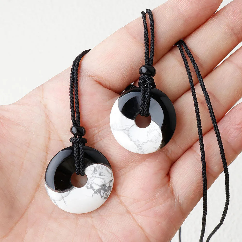 Bagua eight-diagram necklace with white turquoise, peace buckle and black silk cord