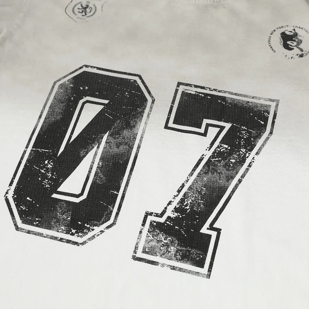 Men's black and white pure cotton short-sleeved T-shirt with printed design showing size options