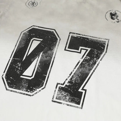 Men's black and white pure cotton short-sleeved T-shirt with printed design showing size options