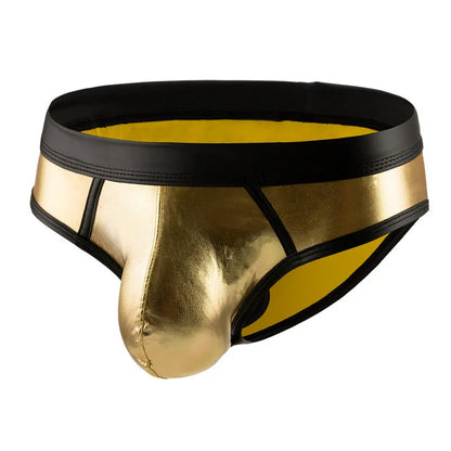 Men's gold silver red patent leather polyester swim briefs low waist body shaping