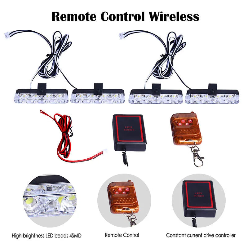 Black car-mounted LED emergency warning light with remote control on a vehicle door