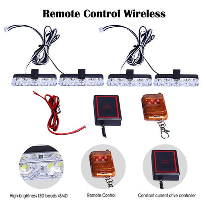 Black car-mounted LED emergency warning light with remote control on a vehicle door