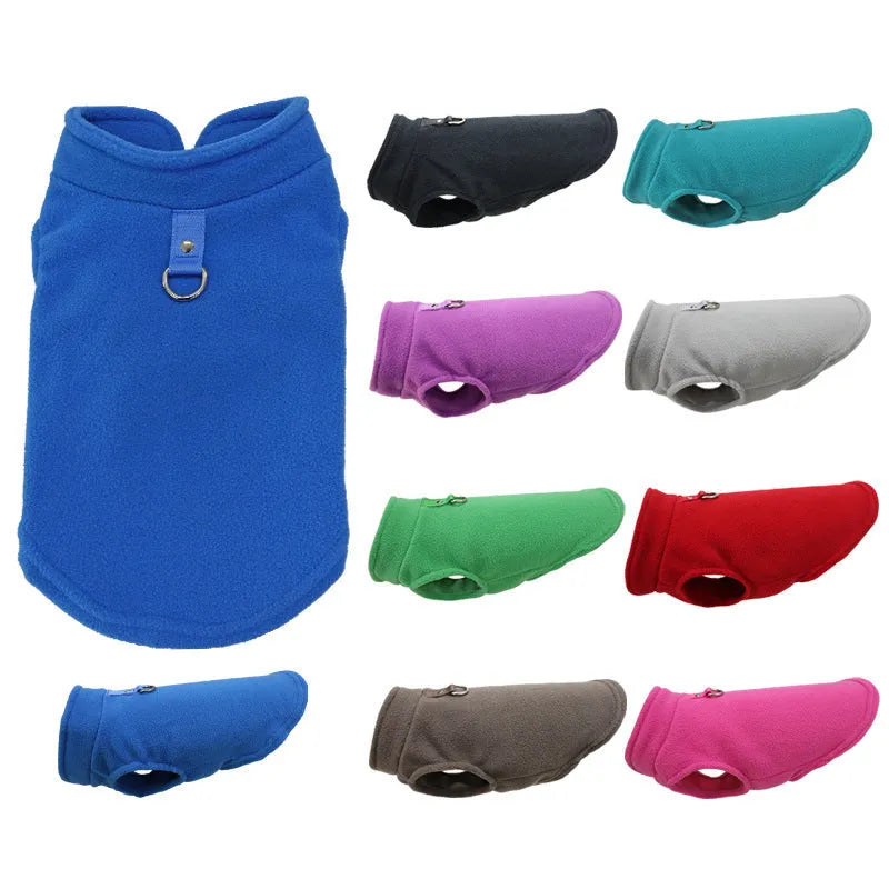 Dog waistcoat polar fleece pet clothing thickened solid colour casual coat vest in black, brown, dark blue, gray, green, light blue, pink, purple, red available in S, M, L, XL sizes
