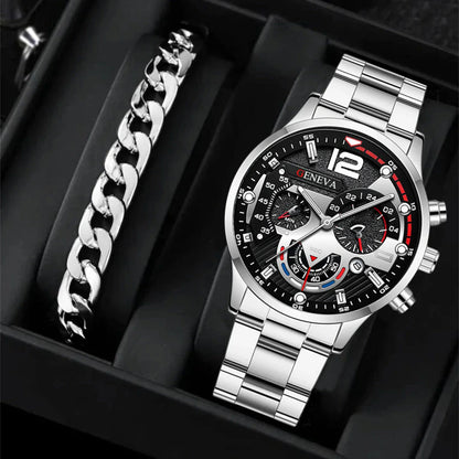 Stylish steel bracelet watch set with various color options for fashion-forward men