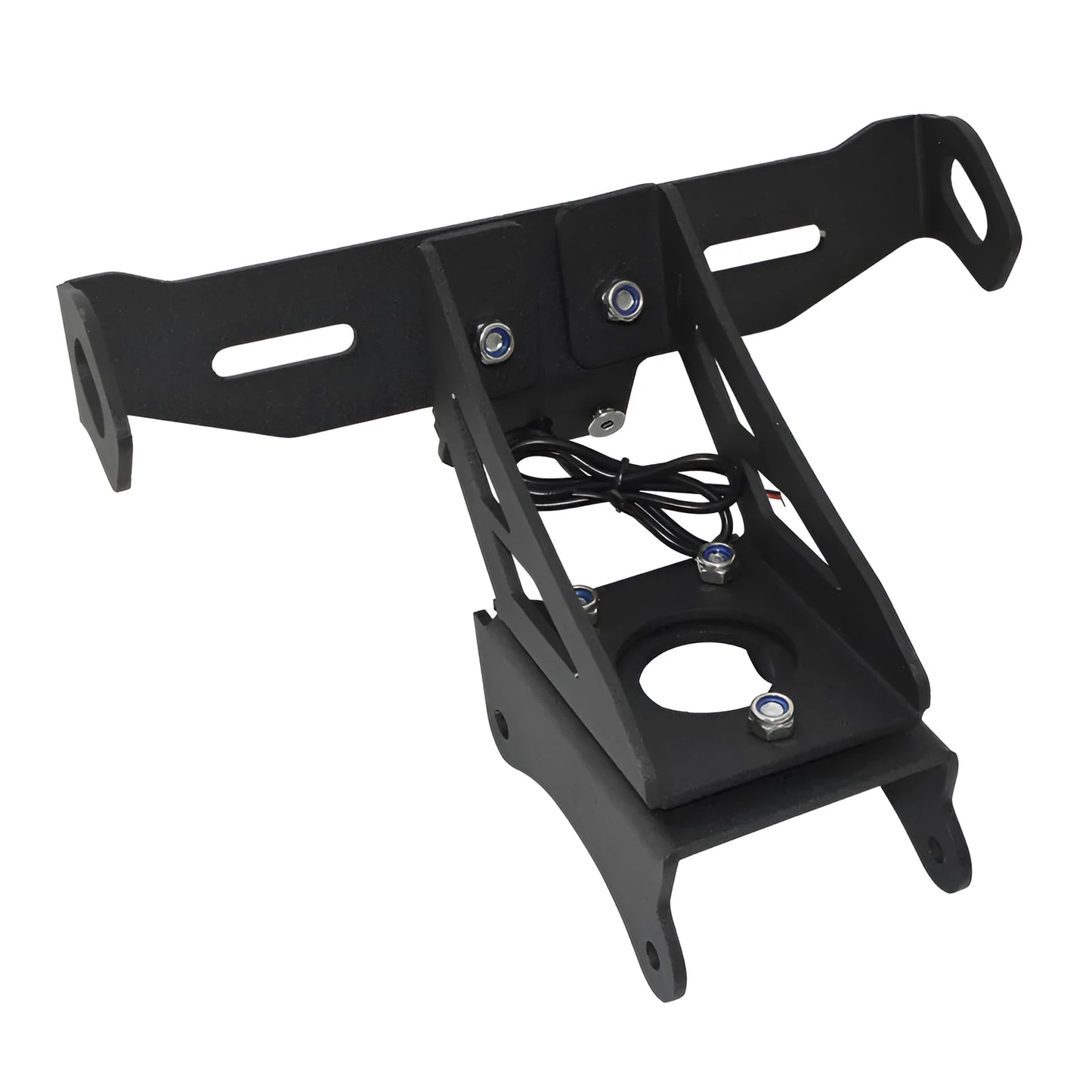 Black aluminium alloy licence plate bracket for Honda motorcycles with laser-cut construction