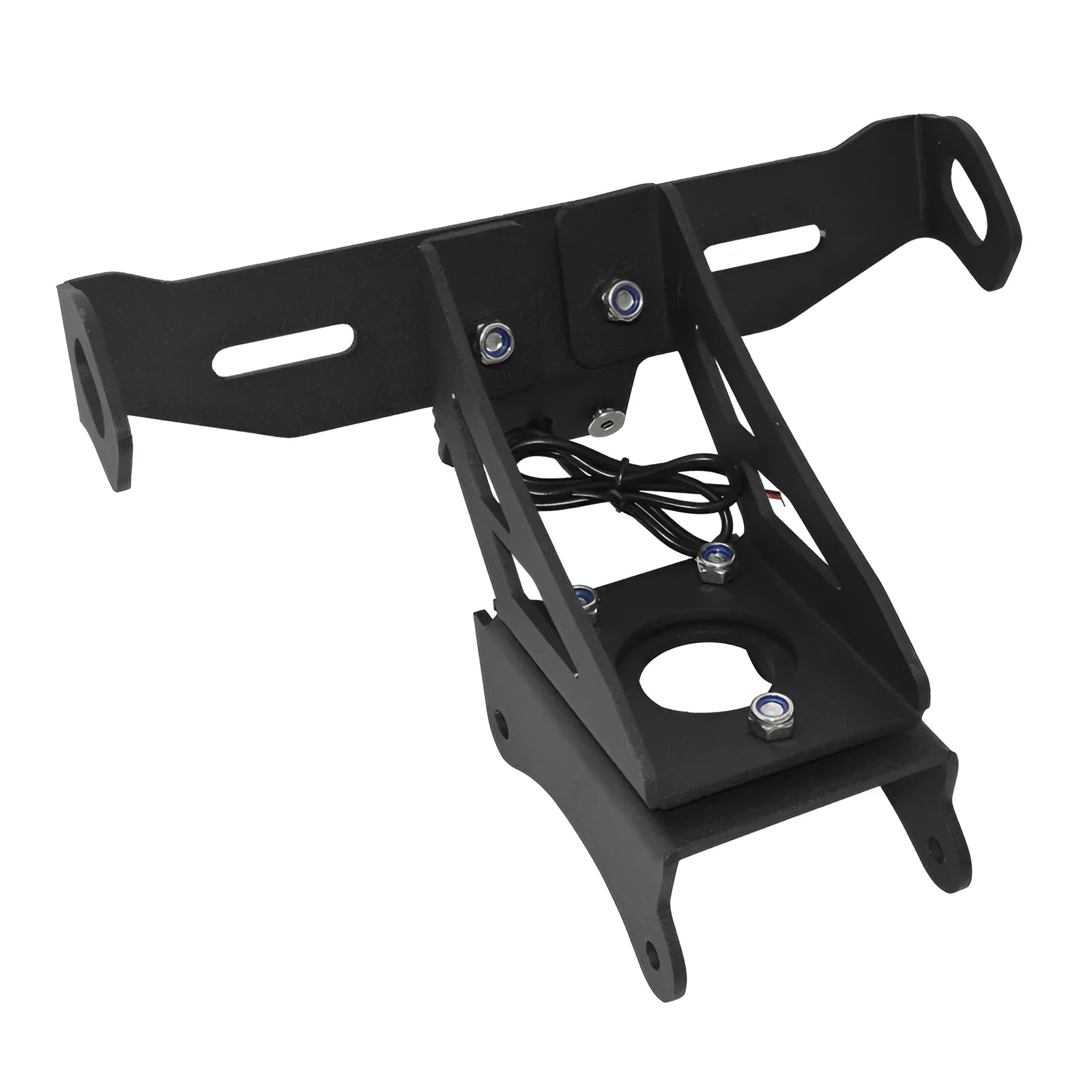 Black aluminium alloy licence plate bracket for Honda motorcycles with laser-cut construction