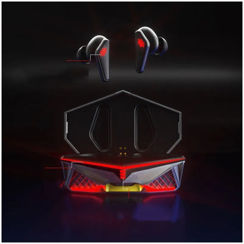 K98 Bluetooth gaming headset with TWS50 chipset for e-sports, featuring 15-metre transmission range, stereo channel, NFC function, voice control, and multi-point connections in black colour