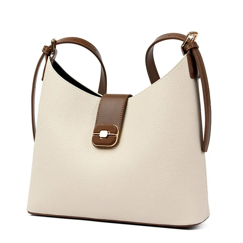 Large-capacity PU leather bucket bag with internal organisation compartments in urban simplicity style