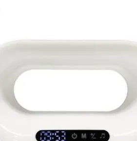 White smart multifunctional LED desk lamp with wireless charging pad and alarm clock display