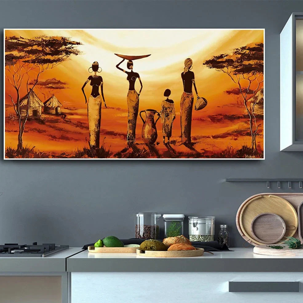 Abstract African woman artwork printed on canvas in sizes from 20x40cm to 60x120cm with rich colours