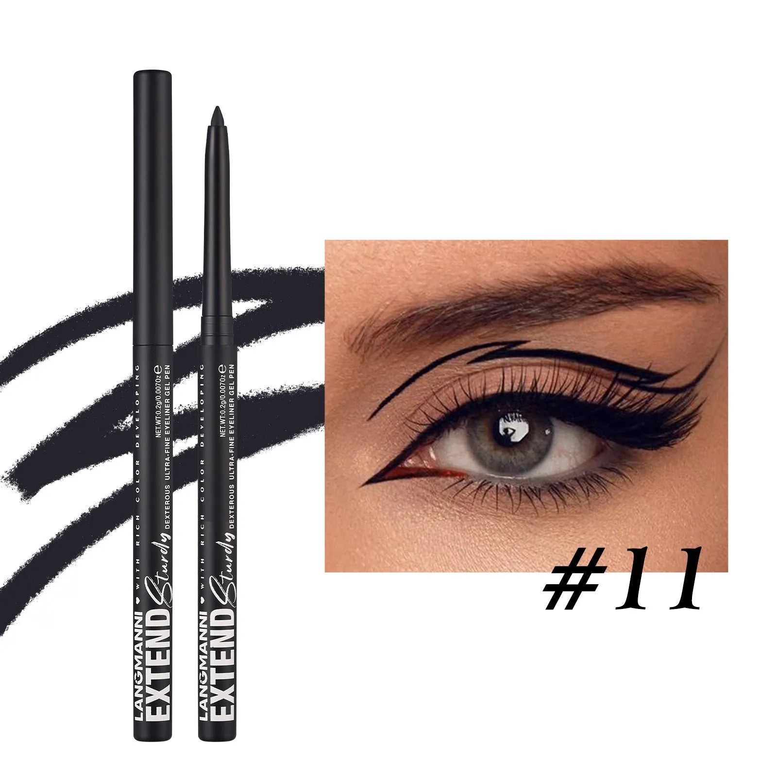 Set of 12 colourful gel glitter eyeliner pencils with matte metallic pearl finishes in waterproof smudgeproof formula