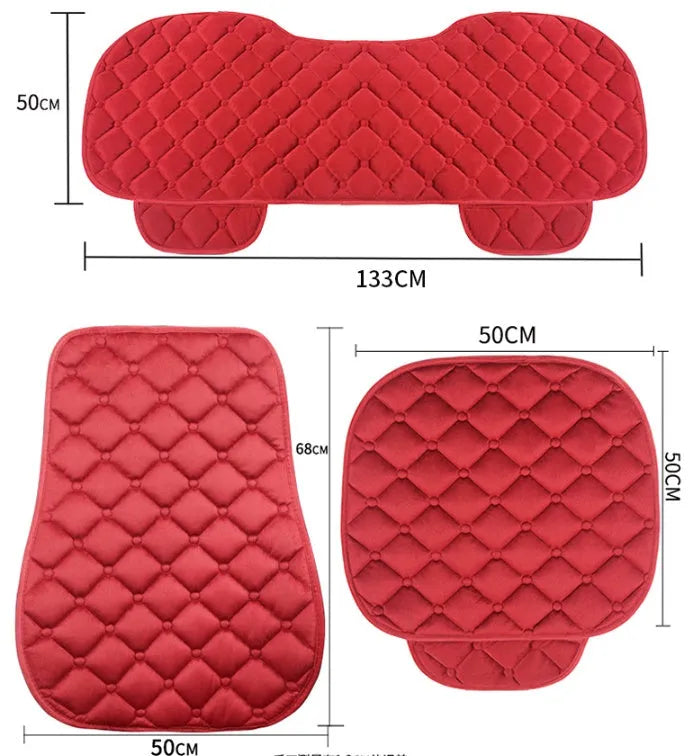 Ringer plush cotton car seat cushion in burgundy colour on a car seat.