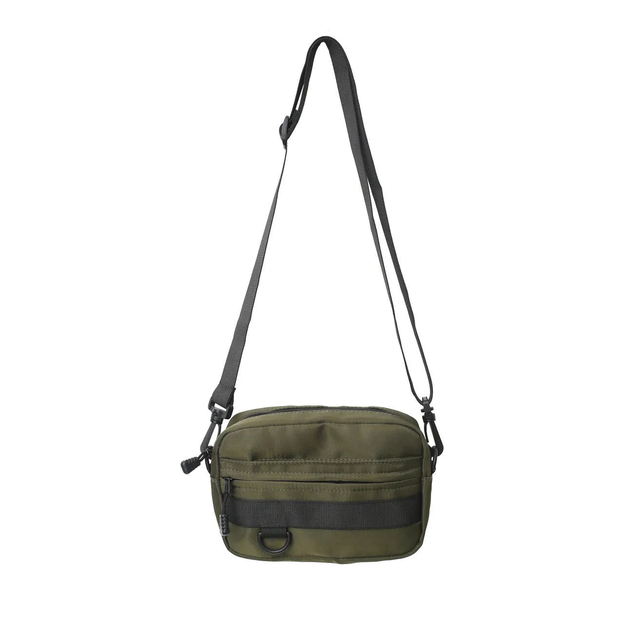 Men's street style nylon messenger bag in solid colour with sewing thread details and crossbody strap