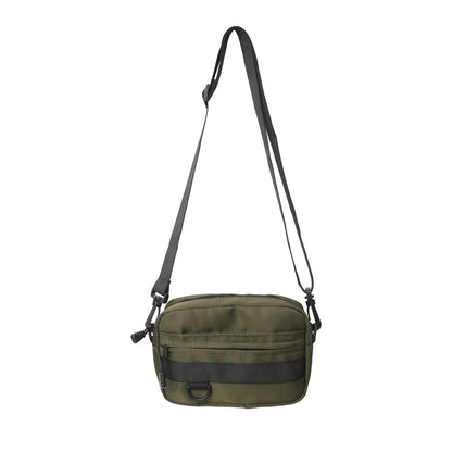 Men's street style nylon messenger bag in solid colour with sewing thread details and crossbody strap