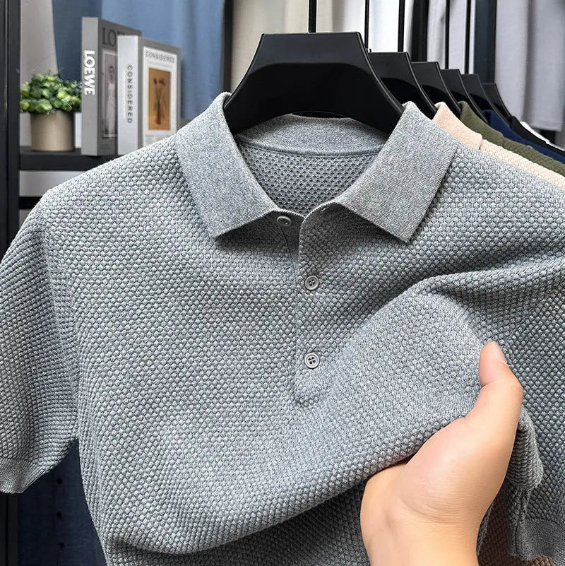 Loose fitting pure cotton short sleeve pullover in grey colour showing casual design