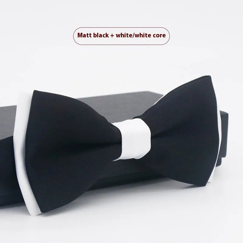 A solid colour pre-tied bow tie with an adjustable neck strap, shown in a classic flat head shape.
