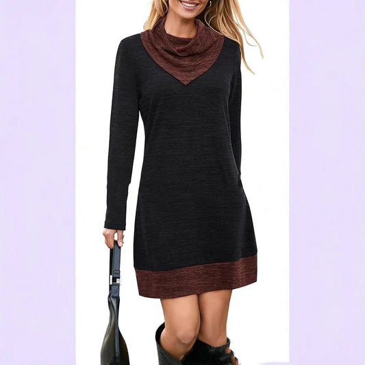 Elegant black dress with wide waistline and long sleeves, perfect for the modern British commuter