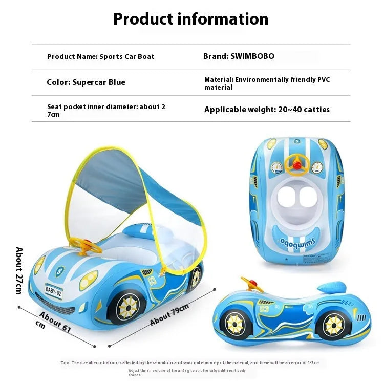 Pink inflatable swimming ring for children with a cartoon car steering wheel design.