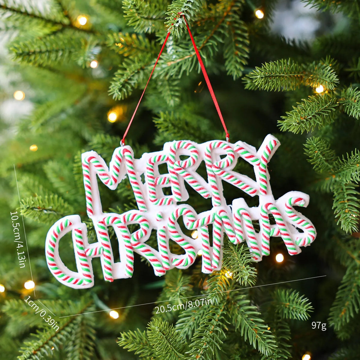 Christmas letter plate pendant ornament in red and white or red white green plastic for tree display