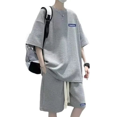 Waffle texture leisure sports suit with short sleeve top and matching shorts