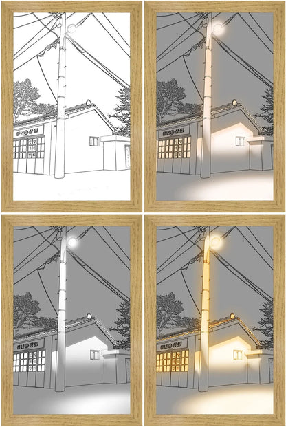 Illuminated picture frame with LED lights creating a mesmerizing display of art and ambiance