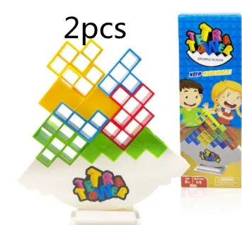 Plastic balance stacking game with 16 colourful blocks, chassis, and base for kids and adults