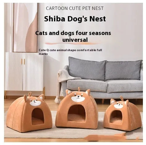 Winter warm pet bed for cats with machine washable cloth cover available in three sizes S, M, L suitable for cages and indoor use