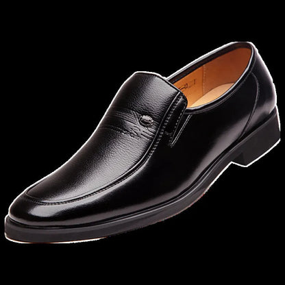 Men's business casual shoes with breathable microfiber upper, leather toe cap, and rubber sole, in black or brown, sizes 38-44