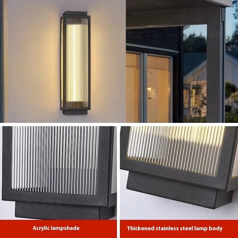 Stainless steel outdoor wall lamp for courtyard and garden lighting in four available sizes