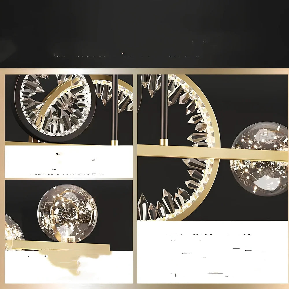 Modern glass chandelier with remote control and adjustable height setting for living room lighting