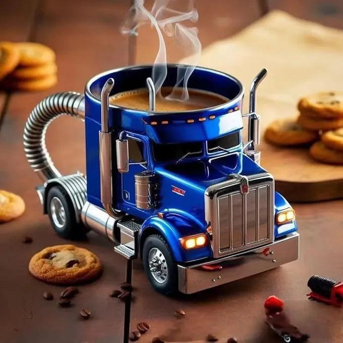 Resin semi-truck shaped coffee mug in orange colour with 11-ounce capacity