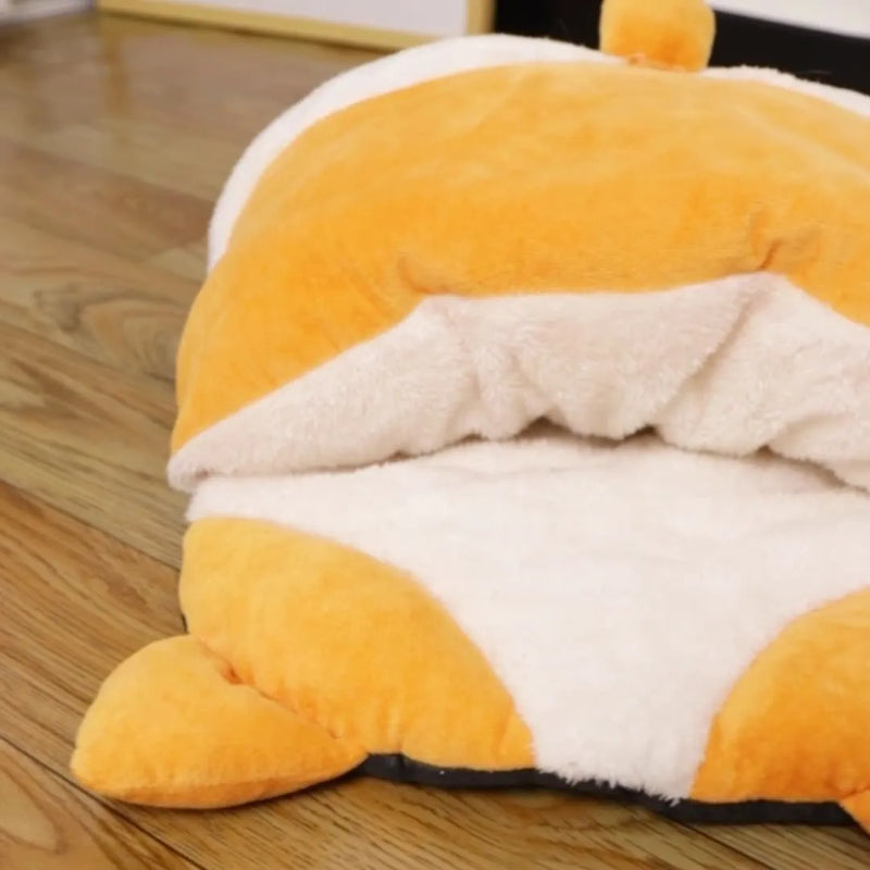 Cat sleeping bag warm winter semi-closed bed pet nest sleeping mat universal for all four seasons, providing a cosy shelter with an orange fleece interior, measuring 65 x 53 x 12 cm for small to medium cats.