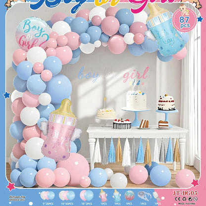 Baby gender reveal balloon decoration suit with metallic aluminium film balloons in pink and blue