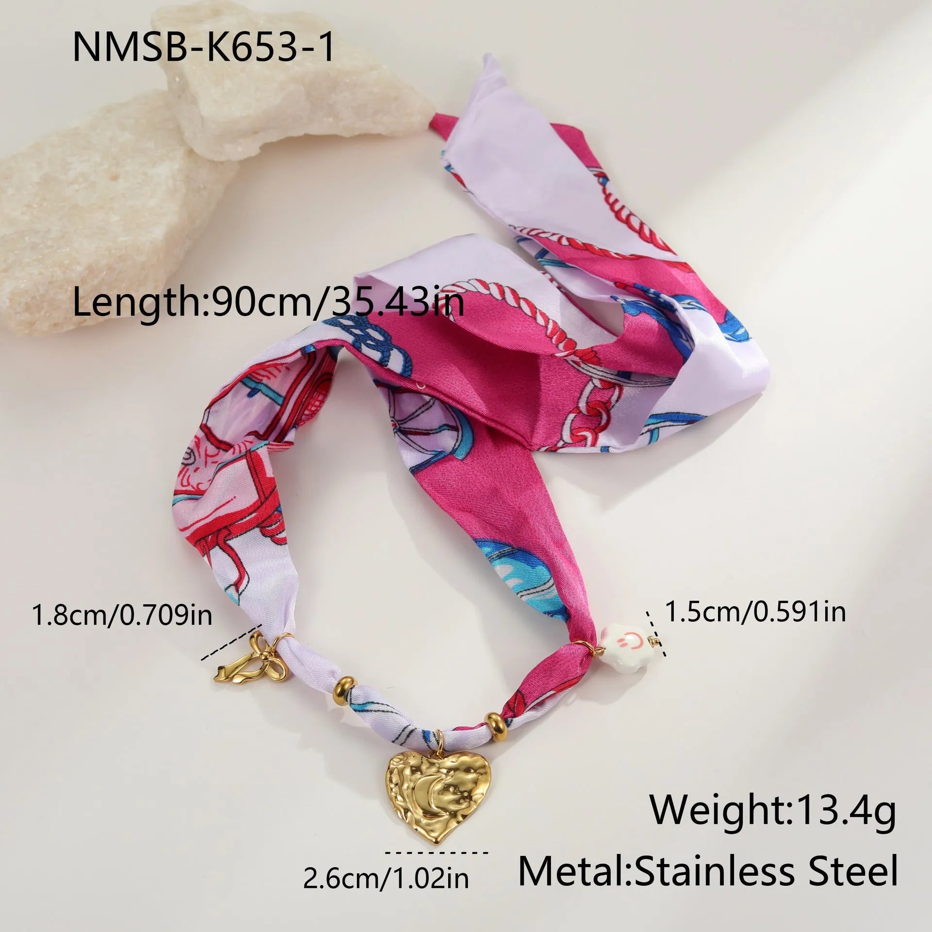 Gold plated necklace and bracelet set with colourful scarf pattern geometric pendant on adjustable chain