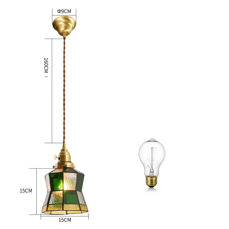 Japanese retro brass and glass chandelier with hand-blown shades and walnut wood details