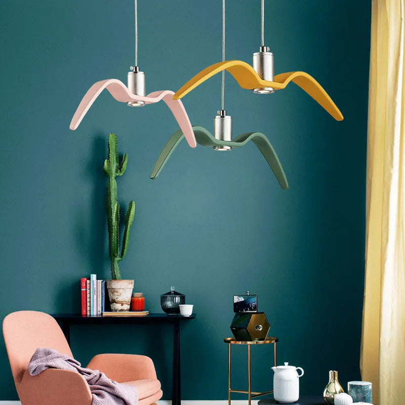 Nordic modern LED chandelier in a macaron colour on a ceiling