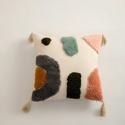 Tufted cotton sofa pillowcase 45x45cm in dark grey flower field print, showing textured loops and full coverage design