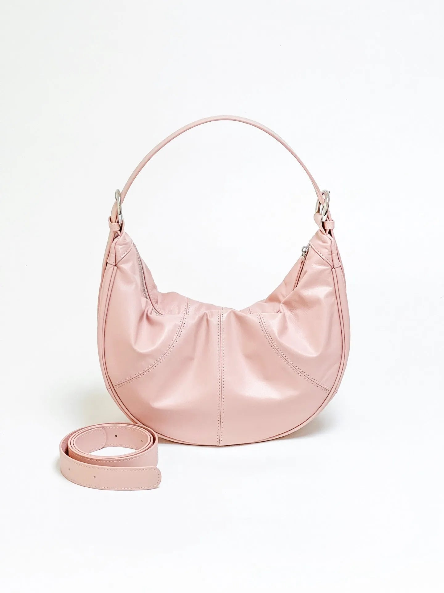 Women's genuine leather shoulder bag with dumpling shape and sandwich pocket in four colour options