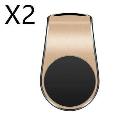 Black, gold, and silver car mounting bracket for dashboard or windscreen, shown with adhesive sticker and rotating variants.