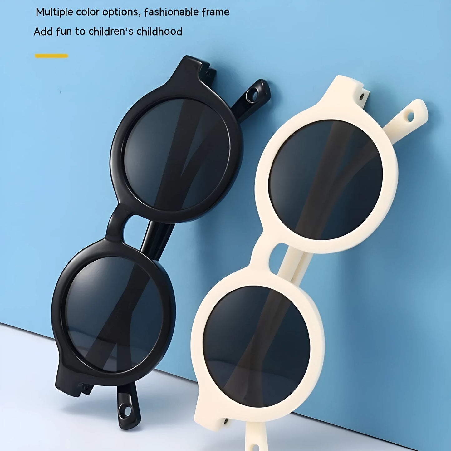 Children's round-frame polarised sunglasses with soft TPEE frame for ages 0-3, shown in assorted colours.