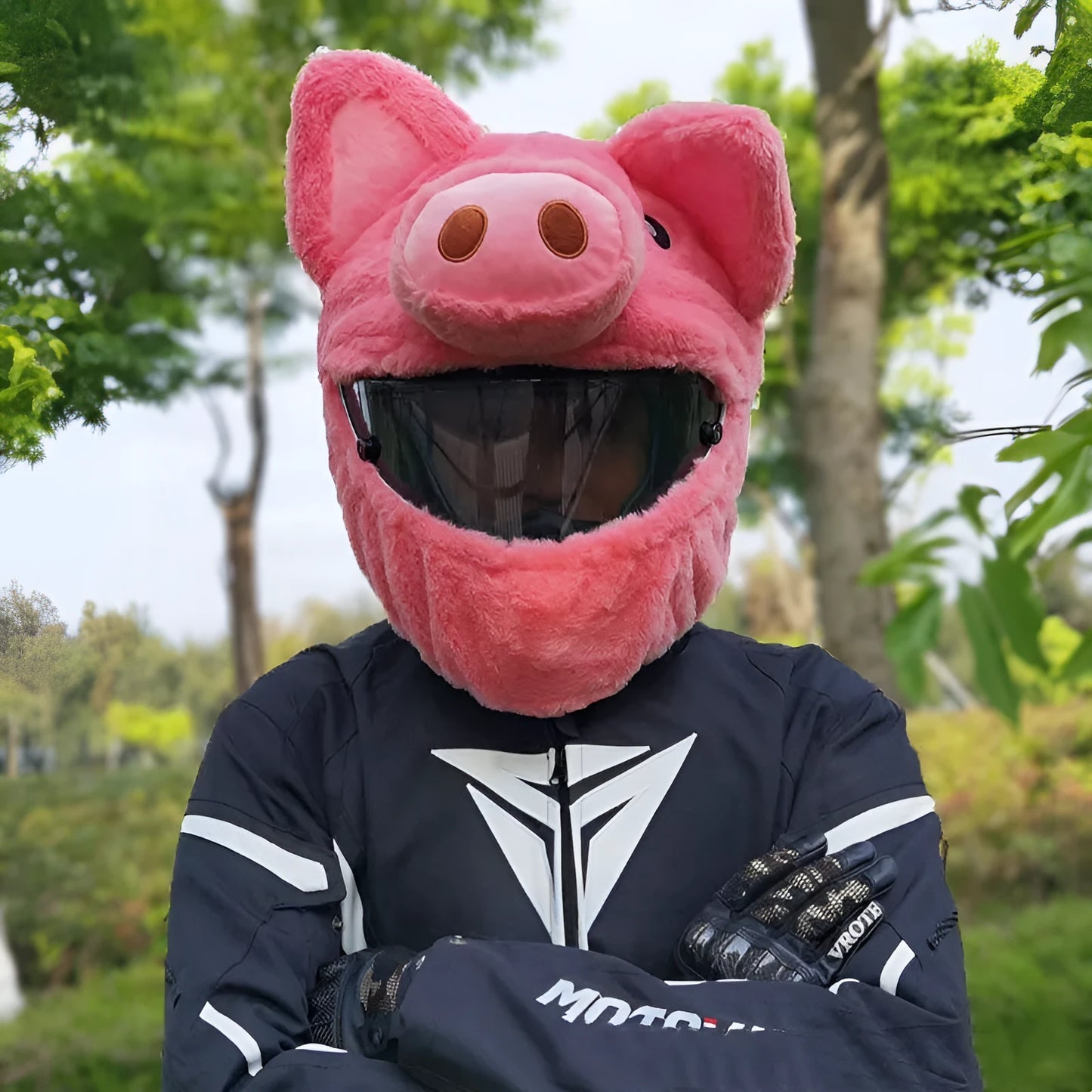 Pink pig cartoon plush helmet protective hood made from pv velvet cloth
