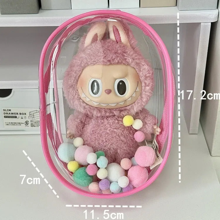 PVC cube storage bag in avocado green with keychain, measuring 17cm for postcards and candy