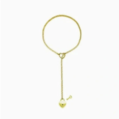 Adjustable heart-shaped O-ring slip chain necklace in alloy