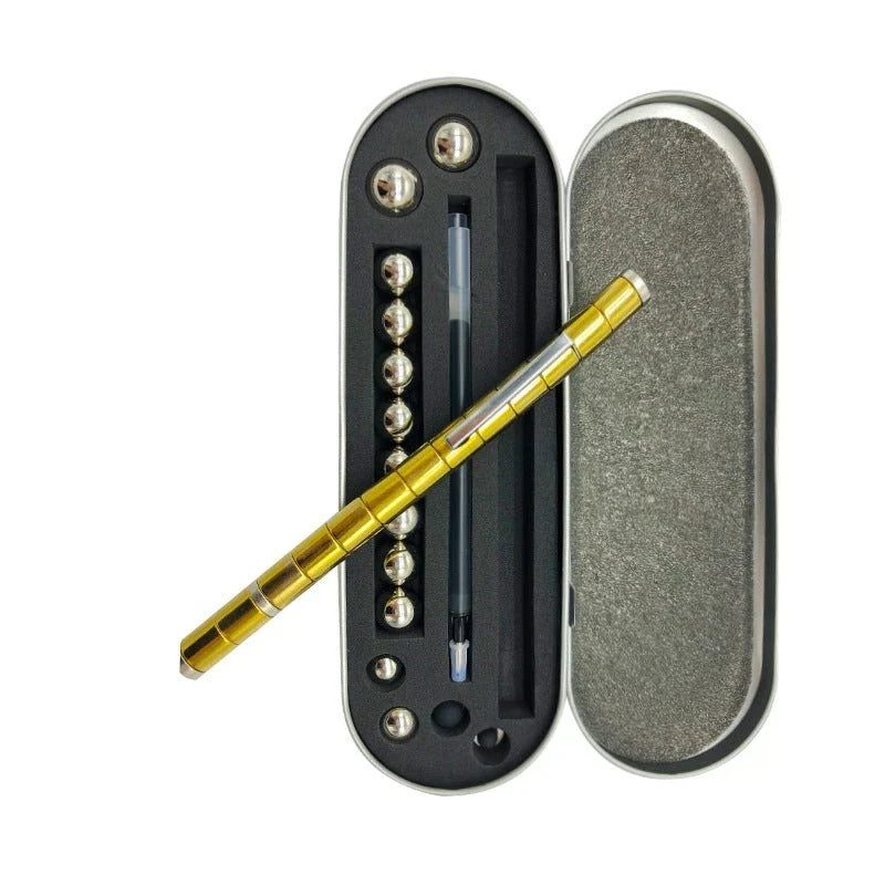 Modular magnetic pen with erasable ink, stress-relieving fidget features, and interchangeable components