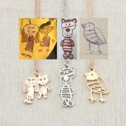 Custom children's artwork necklace with stainless steel chain and titanium steel pendant