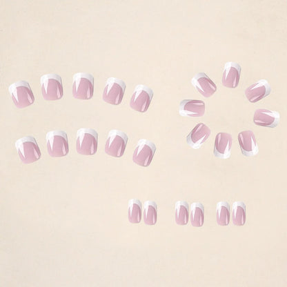 24 white artificial nail tips with black and white plaid pattern design