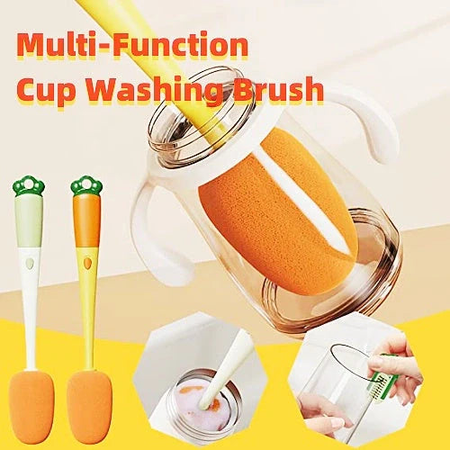 3-in-1 multifunctional cleaning brush set with carrot design for cups and bottles