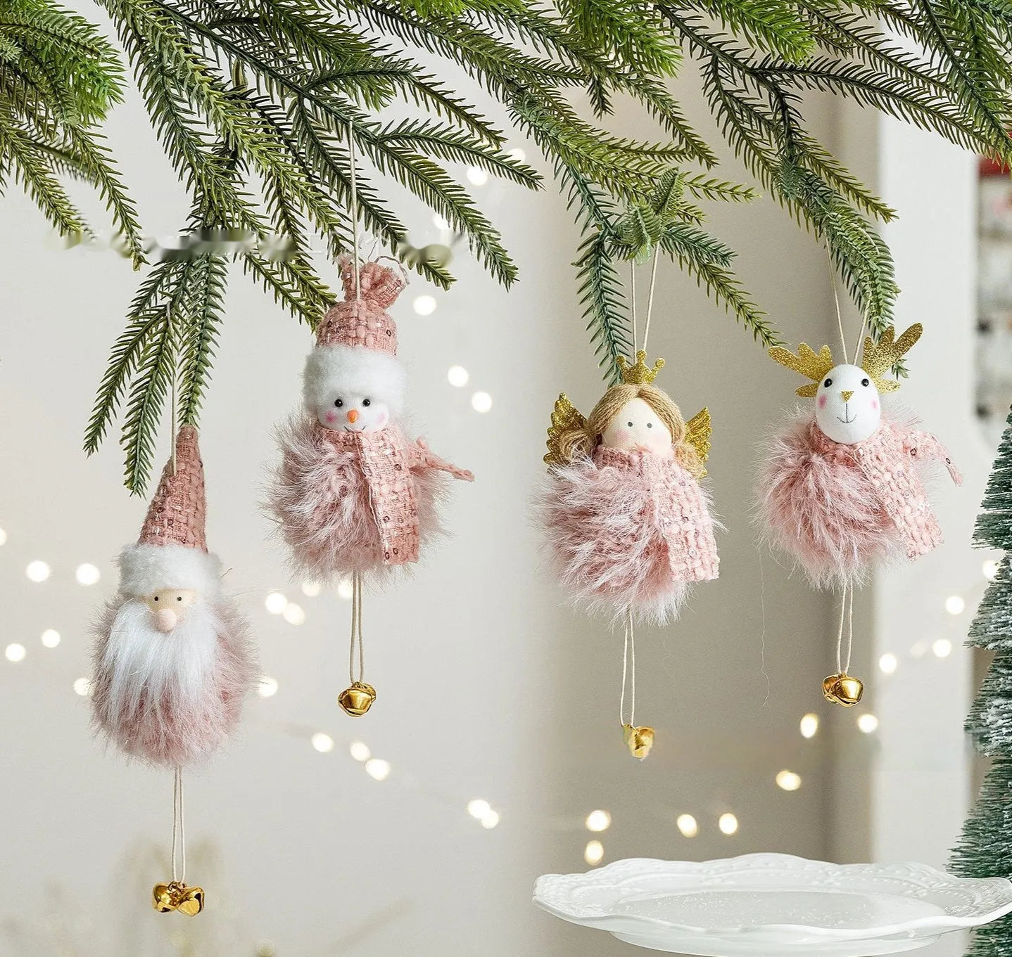 Pink plush snowman doll pendant Christmas decoration with hanger